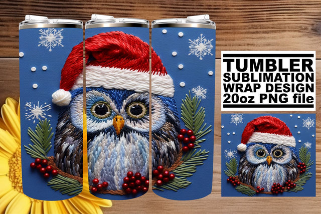 Winter Owl Tumbler Wrap 20oz Christmas Embroidery Sublimation afrosvg 