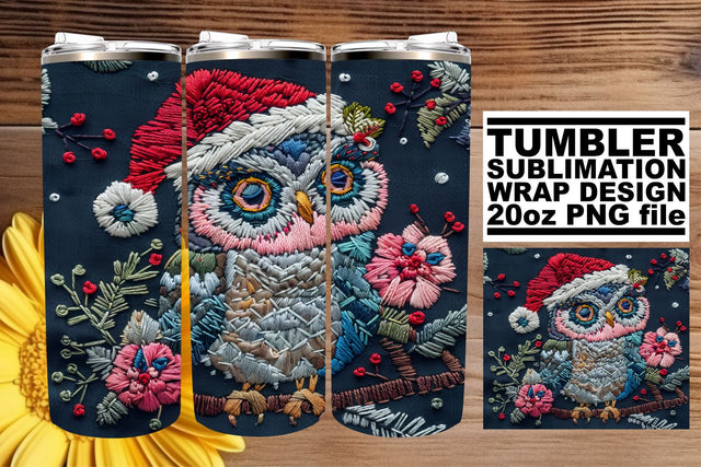 Winter Owl Tumbler Wrap 20oz Embroidered Christmas Sublimation afrosvg 