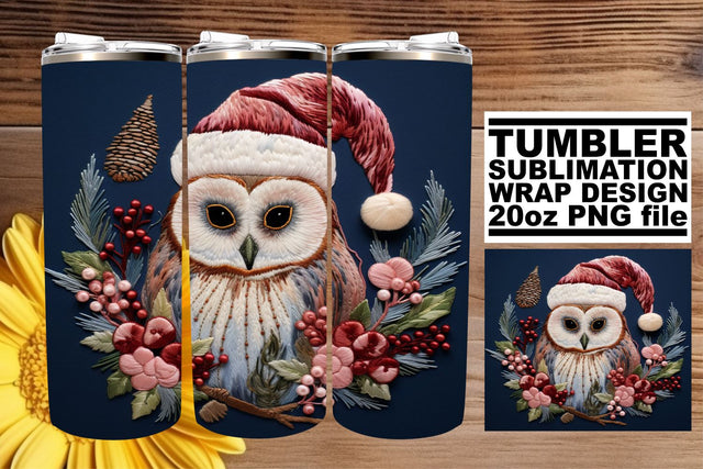 Winter Owl Tumbler Wrap 20oz Embroidered Design Sublimation afrosvg 
