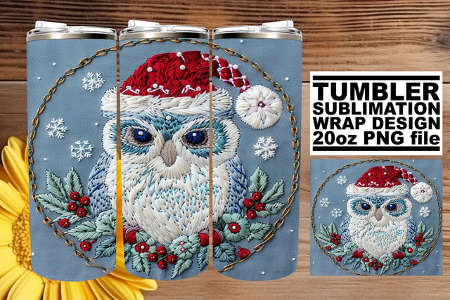 Winter Owl Tumbler Wrap Christmas Embroidered 20oz Sublimation afrosvg 