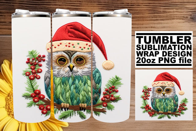 Winter Owl Tumbler Wrap Holiday Embroidery 20oz Sublimation afrosvg 