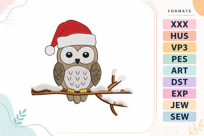 Winter Owl with Santa Hat on Branch Christmas Embroidery Design Embroidery/Applique DESIGNS sg embroidery 
