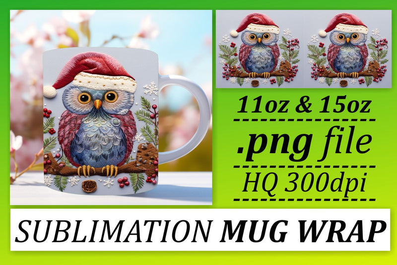 Winter Owl Wrap Embroidered 11oz 15oz Mug Christmas Sublimation afrosvg 