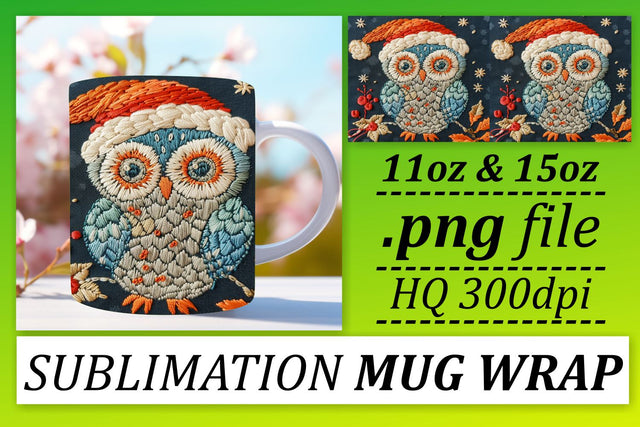 Winter Owl Wrap Embroidered 11oz 15oz Mug Christmas Sublimation afrosvg 