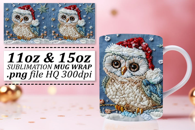 Winter Owl Wrap Embroidered 11oz 15oz Mug Design Sublimation afrosvg 