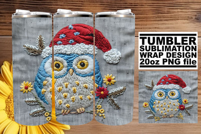 Winter Owl Wrap Embroidered 20oz Tumbler Christmas Sublimation afrosvg 
