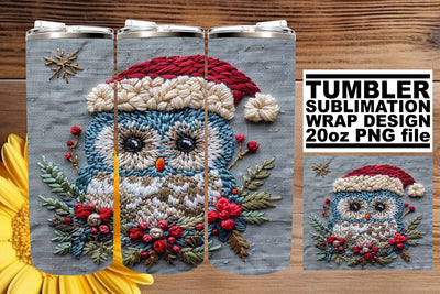 Winter Owl Wrap Embroidered 20oz Tumbler Christmas Sublimation afrosvg 