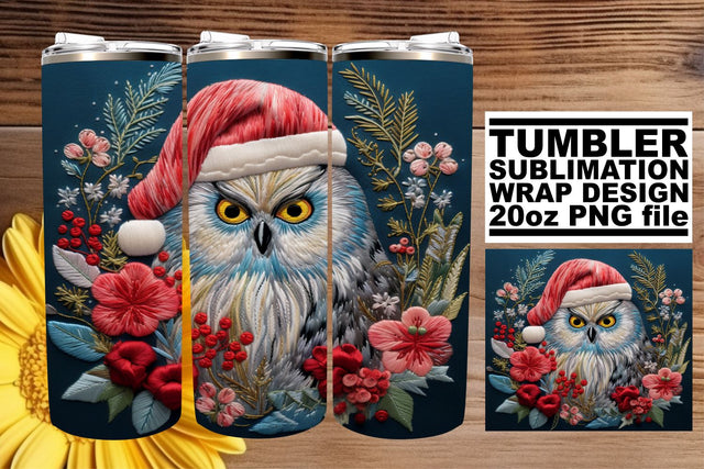 Winter Owl Wrap Embroidered 20oz Tumbler Design Sublimation afrosvg 