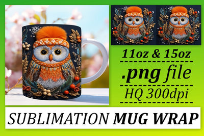 Winter Owl Wrap for 11oz 15oz Mug Christmas Design Sublimation afrosvg 