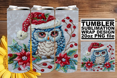 Winter Owl Wrap for 20oz Tumblers Christmas Embroidery Sublimation afrosvg 