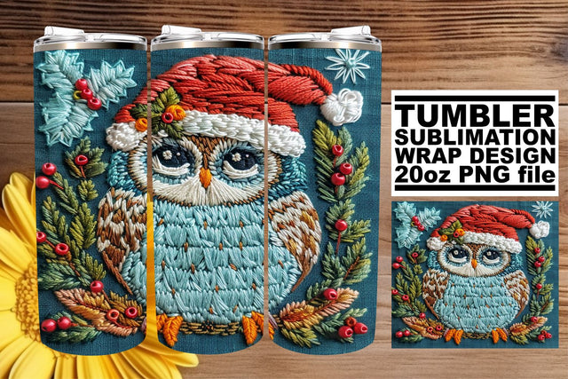 Winter Owl Wrap for 20oz Tumblers Festive Embroidery Sublimation afrosvg 
