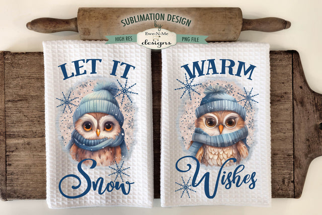 Winter Owls & Snowflakes Kitchen Towel Sublimation Designs Sublimation Ewe-N-Me Designs 