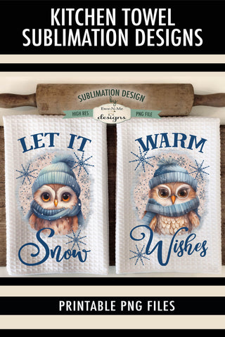 Winter Owls & Snowflakes Kitchen Towel Sublimation Designs Sublimation Ewe-N-Me Designs 