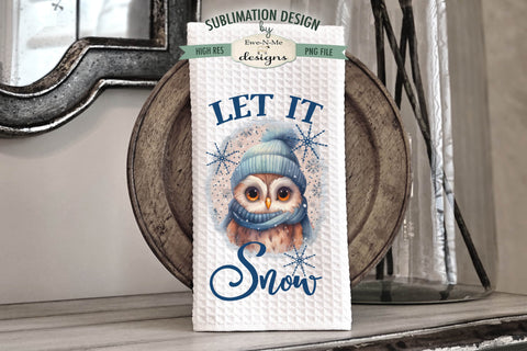 Winter Owls & Snowflakes Kitchen Towel Sublimation Designs Sublimation Ewe-N-Me Designs 