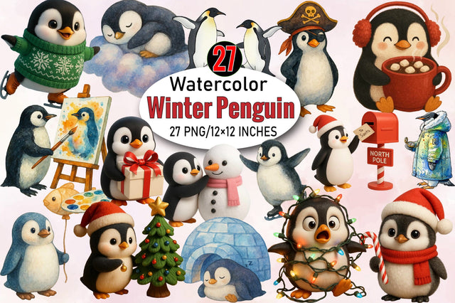 Winter Penguin Christmas Penguin Bundle. Sublimation SVGArt 