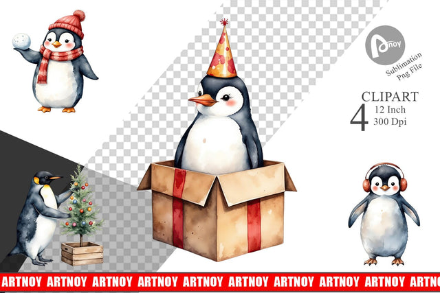 Winter Penguins Clipart Sublimation artnoy 