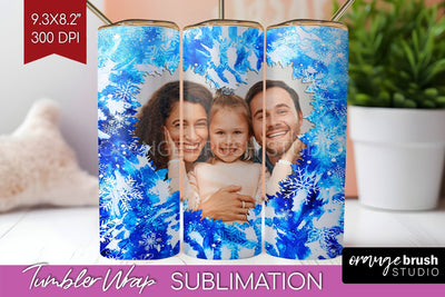 Winter Photo Frame Tumbler Wrap - Tie Dye Background Sublimation OrangeBrushStudio 
