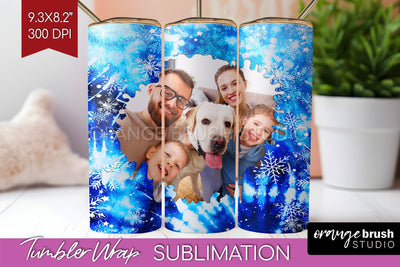 Winter Photo Frame Tumbler Wrap - Tie Dye Background Sublimation OrangeBrushStudio 