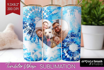 Winter Photo Frame Tumbler Wrap - Tie Dye Background Sublimation OrangeBrushStudio 