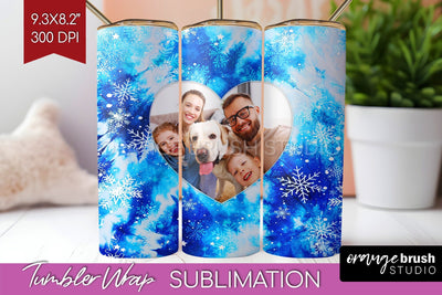 Winter Photo Frame Tumbler Wrap - Tie Dye Background Sublimation OrangeBrushStudio 