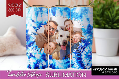 Winter Photo Frame Tumbler Wrap - Tie Dye Background Sublimation OrangeBrushStudio 