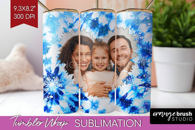 Winter Photo Frame Tumbler Wrap - Tie Dye Background Sublimation OrangeBrushStudio 