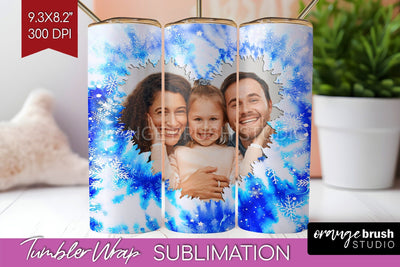 Winter Photo Frame Tumbler Wrap - Tie Dye Background Sublimation OrangeBrushStudio 