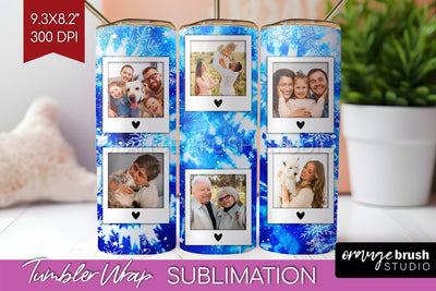 Winter Photo Frame Tumbler Wrap - Tie Dye Background Sublimation OrangeBrushStudio 