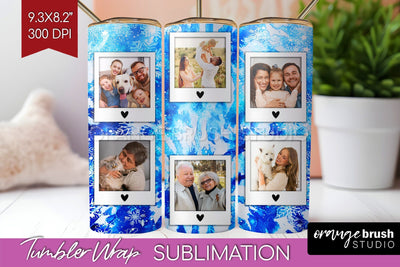 Winter Photo Frame Tumbler Wrap - Tie Dye Background Sublimation OrangeBrushStudio 
