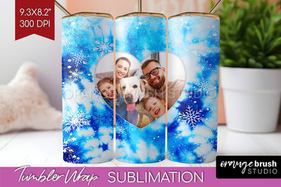 Winter Photo Frame Tumbler Wrap - Tie Dye Background Sublimation OrangeBrushStudio 