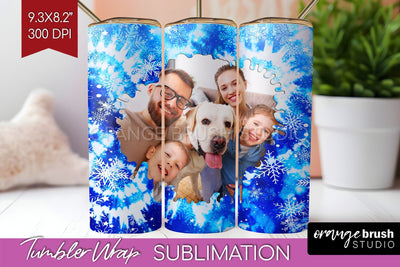 Winter Photo Frame Tumbler Wrap - Tie Dye Background Sublimation OrangeBrushStudio 