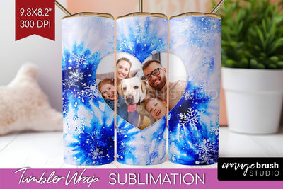 Winter Photo Frame Tumbler Wrap - Tie Dye Background Sublimation OrangeBrushStudio 