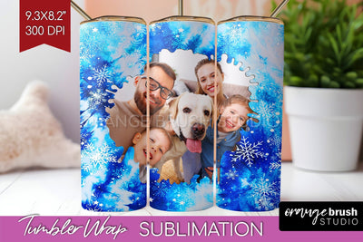 Winter Photo Frame Tumbler Wrap - Tie Dye Background Sublimation OrangeBrushStudio 