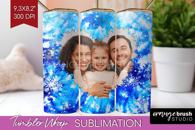 Winter Photo Frame Tumbler Wrap - Tie Dye Background Sublimation OrangeBrushStudio 
