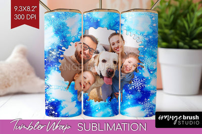 Winter Photo Frame Tumbler Wrap - Tie Dye Background Sublimation OrangeBrushStudio 