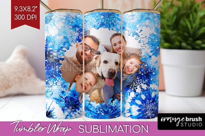 Winter Photo Frame Tumbler Wrap - Tie Dye Background Sublimation OrangeBrushStudio 