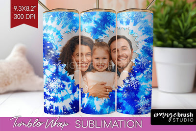 Winter Photo Frame Tumbler Wrap - Tie Dye Background Sublimation OrangeBrushStudio 