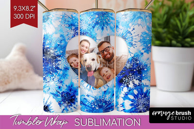 Winter Photo Frame Tumbler Wrap - Tie Dye Background Sublimation OrangeBrushStudio 