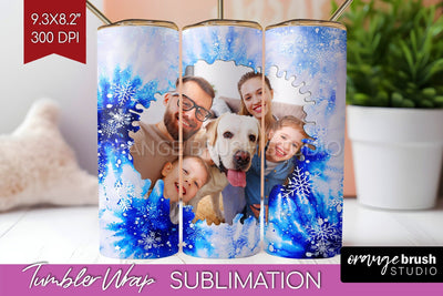 Winter Photo Frame Tumbler Wrap - Tie Dye Background Sublimation OrangeBrushStudio 