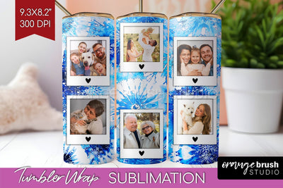 Winter Photo Frame Tumbler Wrap - Tie Dye Background Sublimation OrangeBrushStudio 