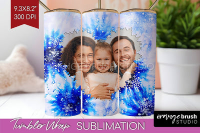 Winter Photo Frame Tumbler Wrap - Tie Dye Background Sublimation OrangeBrushStudio 