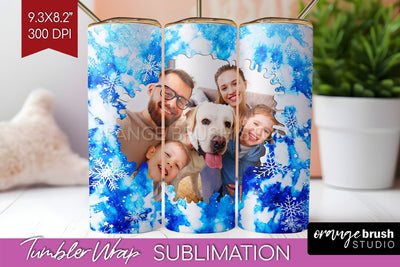 Winter Photo Frame Tumbler Wrap - Tie Dye Background Sublimation OrangeBrushStudio 