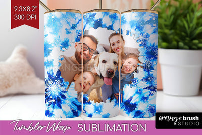 Winter Photo Frame Tumbler Wrap - Tie Dye Background Sublimation OrangeBrushStudio 