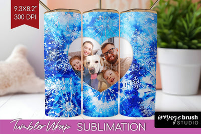Winter Photo Frame Tumbler Wrap - Tie Dye Background Sublimation OrangeBrushStudio 