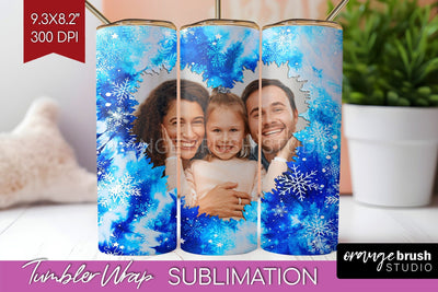 Winter Photo Frame Tumbler Wrap - Tie Dye Background Sublimation OrangeBrushStudio 