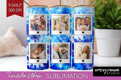 Winter Photo Frame Tumbler Wrap - Tie Dye Background Sublimation OrangeBrushStudio 