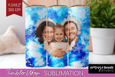 Winter Photo Frame Tumbler Wrap - Tie Dye Background Sublimation OrangeBrushStudio 