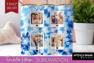 Winter Photo Frame Tumbler Wrap - Tie Dye Background Sublimation OrangeBrushStudio 