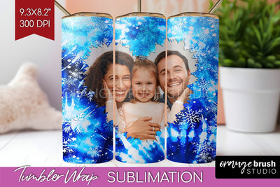 Winter Photo Frame Tumbler Wrap - Tie Dye Background Sublimation OrangeBrushStudio 