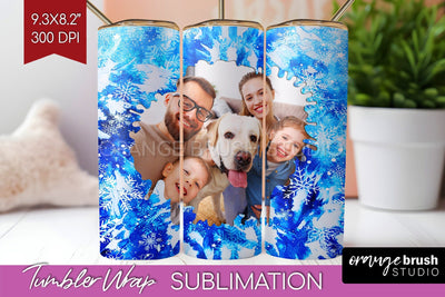 Winter Photo Frame Tumbler Wrap - Tie Dye Background Sublimation OrangeBrushStudio 